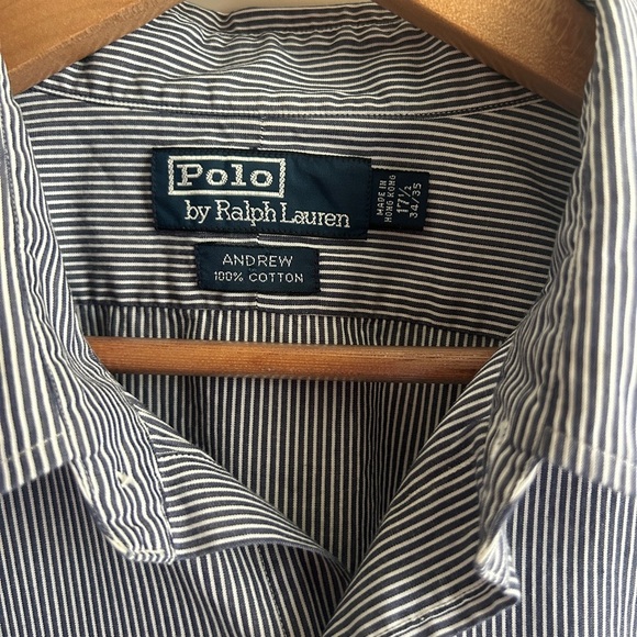 EUC Polo Ralph Lauren Navy and White Striped Shirt 17.5 neck. 100% cotton - Picture 3 of 6